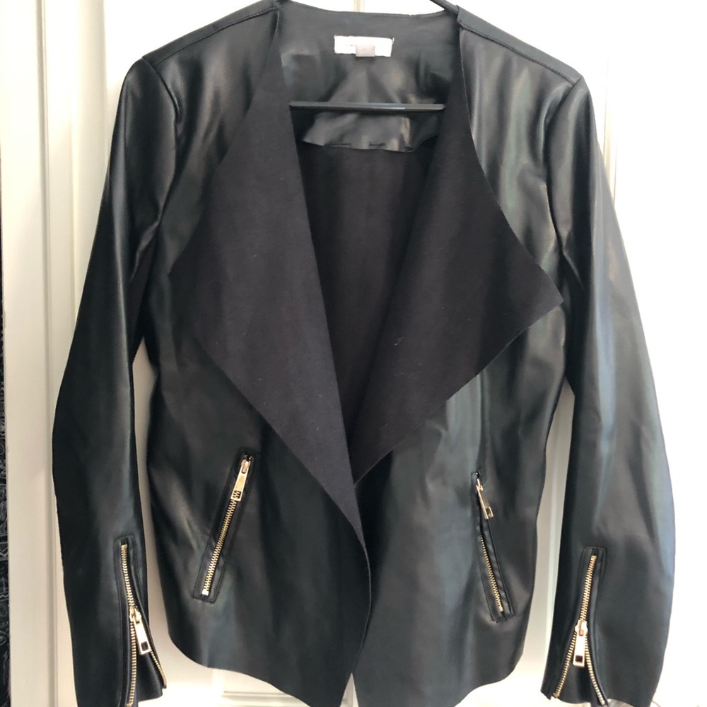 Draped Lapel Faux Leather Jacket